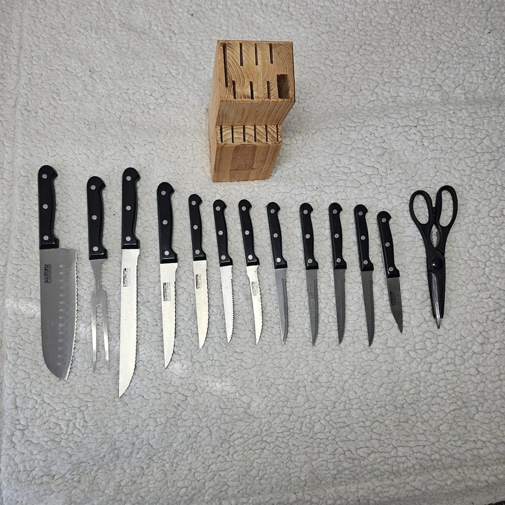 Master Chef Duracut 12 Pc Knife Block Set Santoku Stainless Steel Cooking Sharp